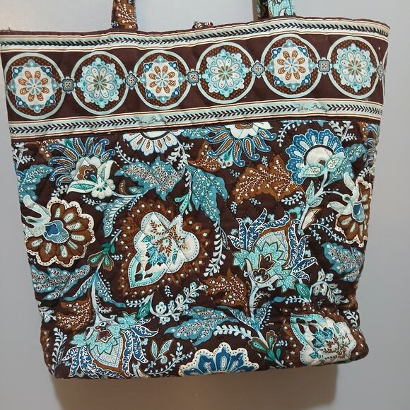 Vera Bradley Java Blue Tote Bag Purse Paisley Print Brown Blue Fabric Handbag - Picture 2 of 9